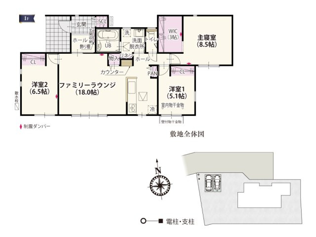 【間取り】 | 18帖の開放的なLDKは南側の4枚ガラスから自然光が差し込み明るく暖かい空間をつくります♪窓の中央を広く開ければ出入りしやすくBBQの時など移動がラクラクです！
