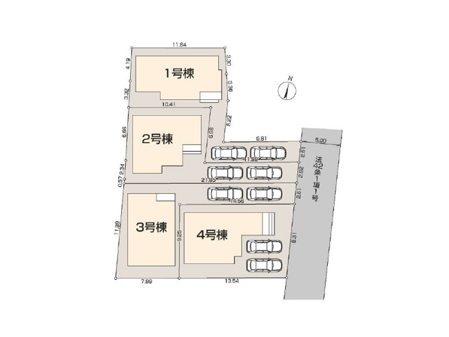 【区画図】 | 東久留米市中央町6丁目　新築一戸建住宅　全4棟　(保谷店) | 4号棟/並列2台駐車可能なゆとりあるカースペース。車が1台のときは、バイクや自転車置き場など、多目的に使えます。※図面を基に作成しています。現況と異なる場合は現況を優先いたします。