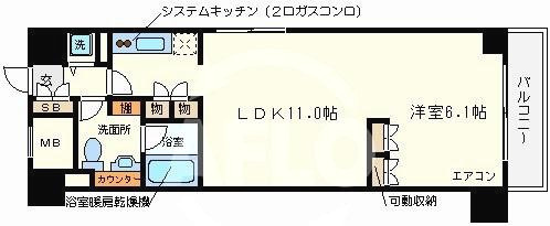 南堀江アパートメントシエロの間取り|南堀江アパートメントシエロ　開放感ある間取り