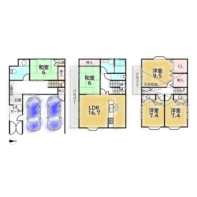 紫野南花ノ坊町 中古戸建の間取り