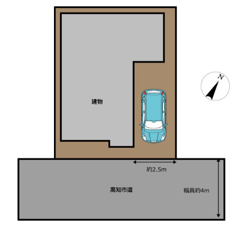 「全居室6帖以上」高知市桟橋通3丁目　中古一戸建ての区画図|敷地形状・配置がひと目でわかる区画図。敷地内に1台分の駐車スペースを確保しています。