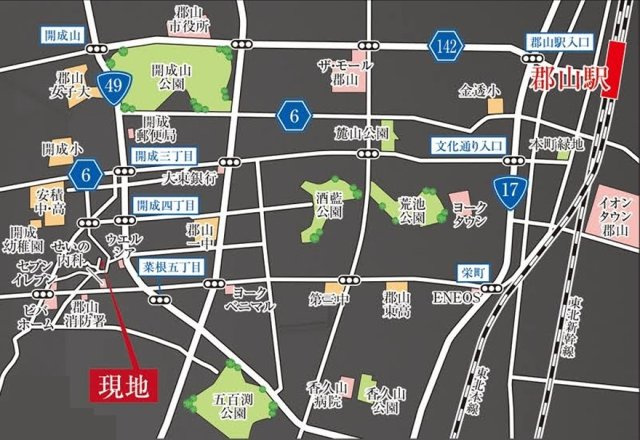 新築戸建・新築建売　郡山市開成六丁目　開成小・第一中の地図|現地案内図