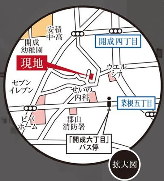 新築戸建・新築建売　郡山市開成六丁目　開成小・第一中の地図|拡大図