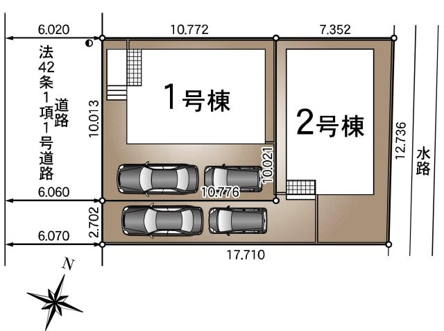 三郷市戸ケ崎　新築戸建　全2棟　2号棟の区画図|カースペース2台分確保