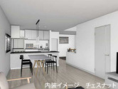 八王子市北野台36期の居間・リビング|対面式のシステムキッチンを採用した伸びやかなリビングスペースです。調理中もリビングにいるご家族と会話を楽しみながら過ごせます。足元から部屋全体を温める床暖房も設置されており快適です。