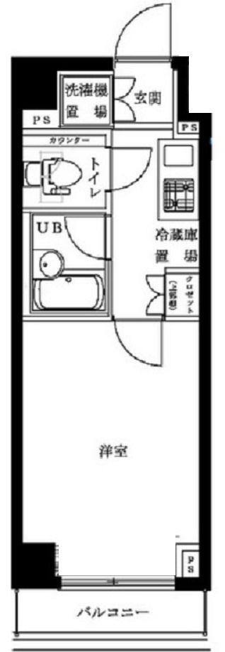 ルーブル蒲田七番館の間取り|東向きバルコニーの1Kバストイレ別！