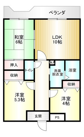 大和高田リバティ弐番館　5階の間取り|3LDK　専有面積:58.10㎡