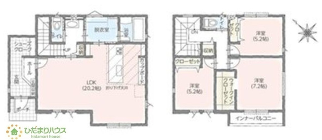 【間取り】 | 土浦市高岡　新築戸建　1号棟 | 雨の日も安全なインナーバルコニー☆
（1号棟）