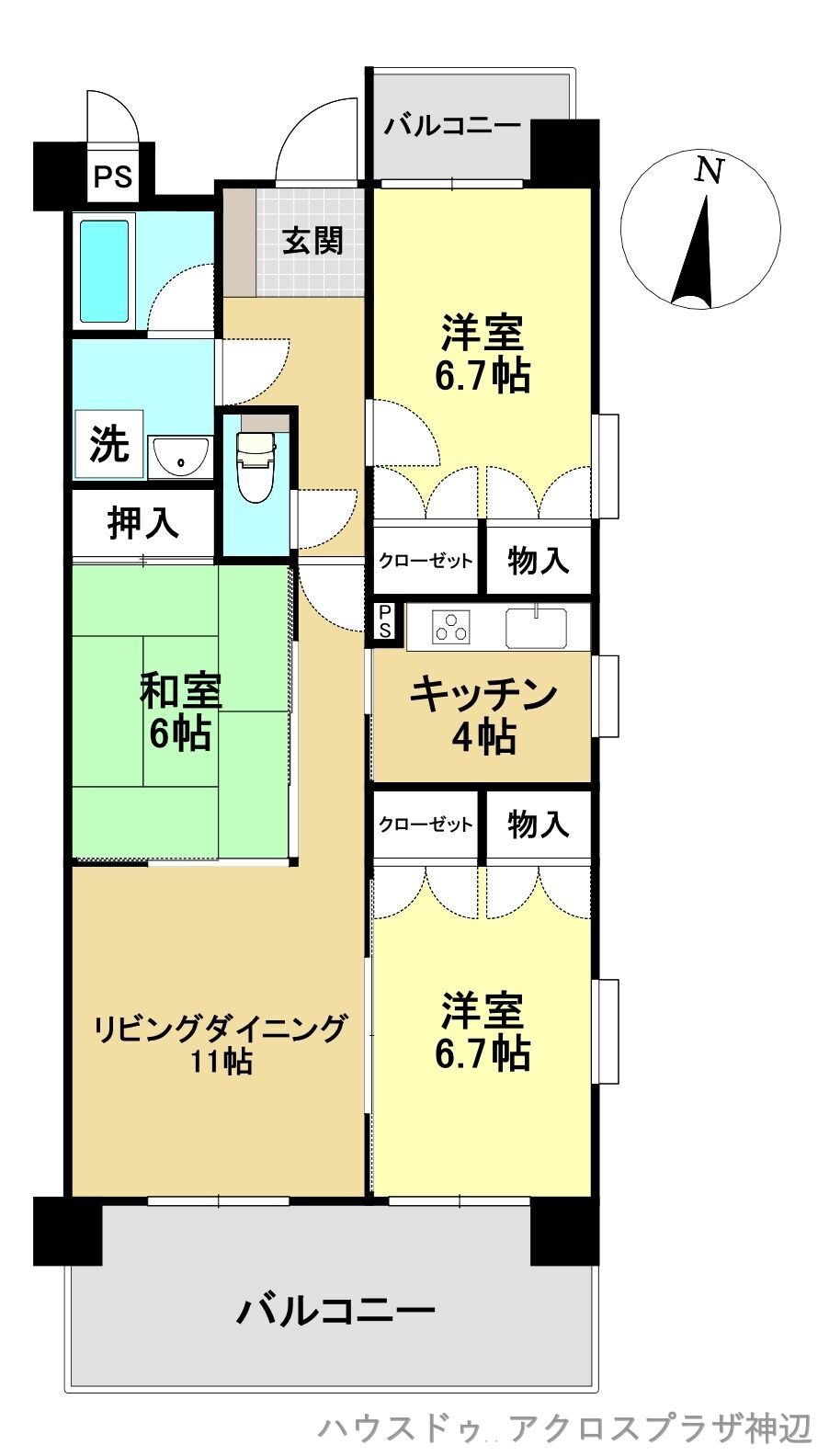 ダイアパレス道三町の間取り|3LDK、専有面積76.77㎡