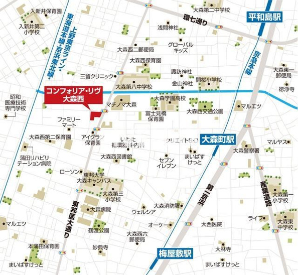 【地図】コンフォリア・リヴ大森西 