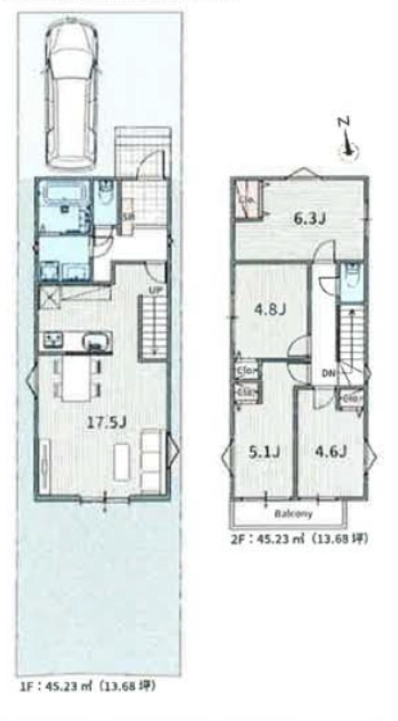 世田谷区北烏山　建築条件なし売地1号地の参考プラン