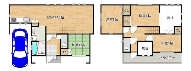 住道矢田３丁目　中古一戸建の間取り