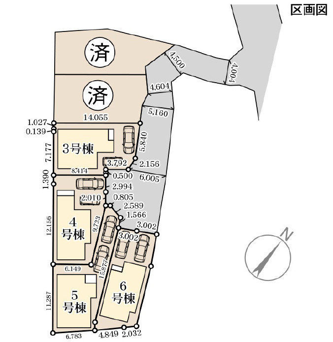 リーブルガーデン宜野湾市嘉数・３号棟の区画図|区画図／接道状況：北東側６ｍ公道・東側４ｍ私道