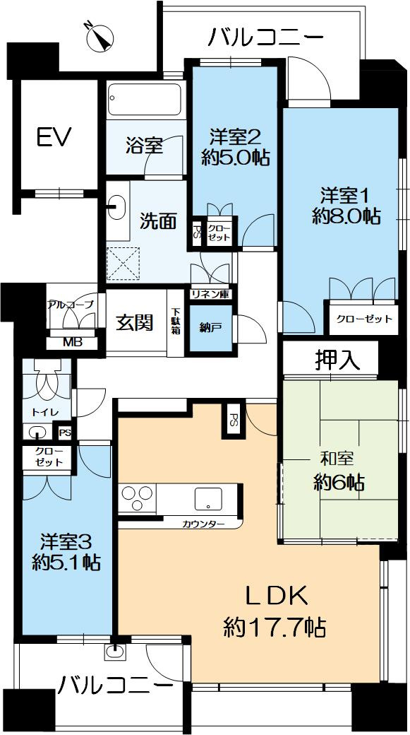 ザ・六甲レジデンスの間取り|阪急「六甲駅」徒歩約3分・JR「六甲道駅」徒歩約13分・阪神「新在家駅」徒歩約20分と通勤・通学に便利な好立地。
ゆとりある広々4LDKで、ライフスタイルに合わせた暮らしが叶います。