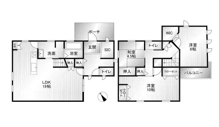姫路市降立東1丁目　中古戸建の間取り|●年中無休：当日予約可●1階南西向きLDK18帖で広々しております！2階洋室10帖のお部屋もあります