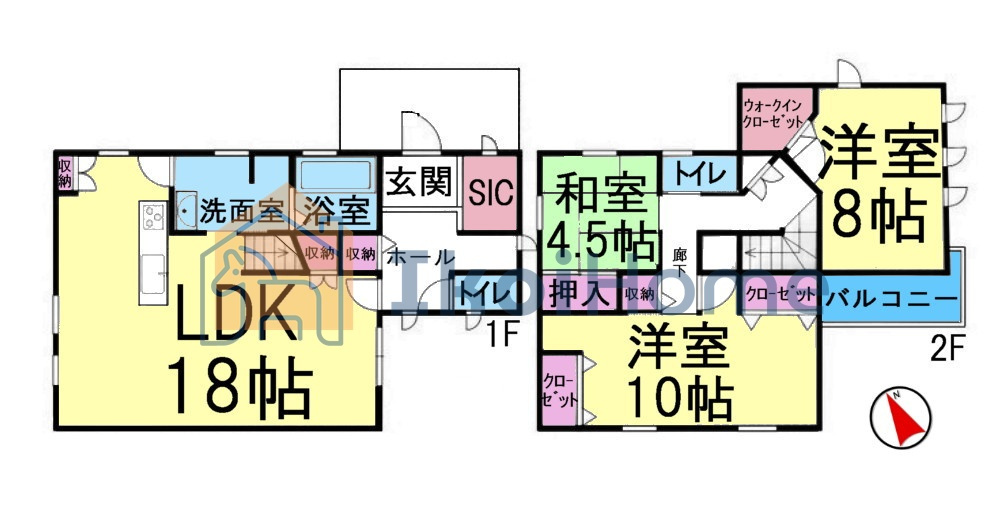 姫路市御立東1丁目　中古戸建の間取り|●年中無休：当日予約可●1階南西向きLDK18帖で広々しております！2階洋室10帖のお部屋もあります