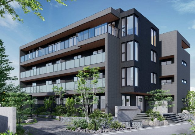 【外観パース】 | GRAND　OAK　空 | 閑静な住宅地内にひときわ洗練さを放つ建物です