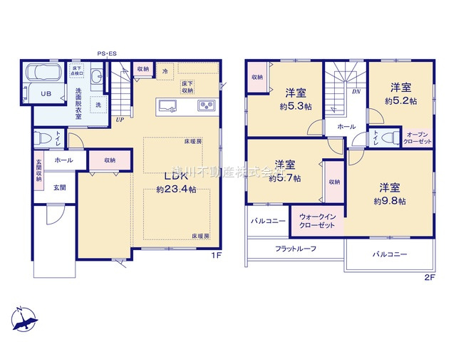 八王子市　兵衛　新築一戸建て　２期の間取り|～南向き4LDK　開放感のあるワンフロアリビングの間取り　5LDKにも間仕切りが可能です～