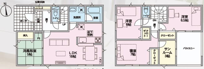 【間取り】 | 【新築分譲住宅　～クレイドルガーデン～】 寒河江市南町　第2　☆全3棟☆ | (1号棟)、価格2790万円、4LDK、土地面積216.85㎡、建物面積108.54㎡