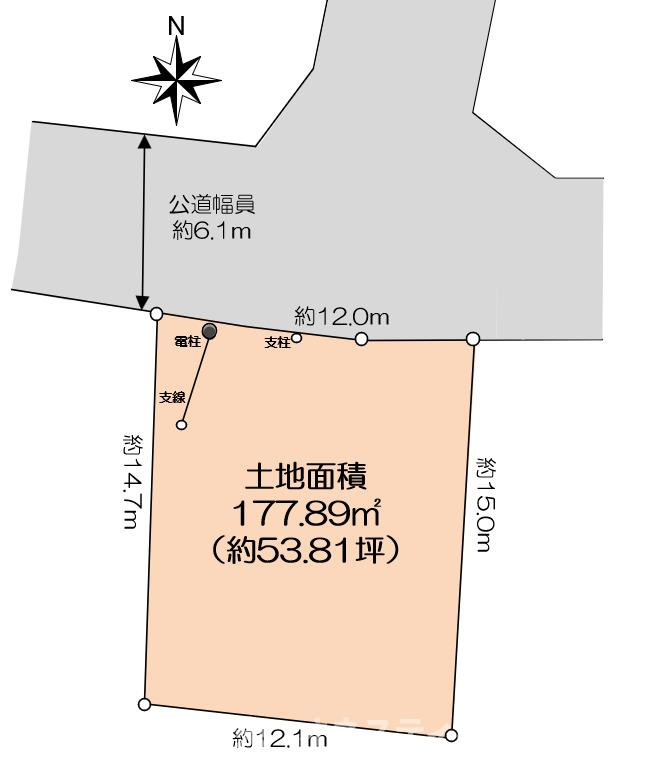 神戸市垂水区塩屋北町３丁目土地の土地図|敷地面積177.89㎡
（約53.81坪）
閑静な住宅街です。