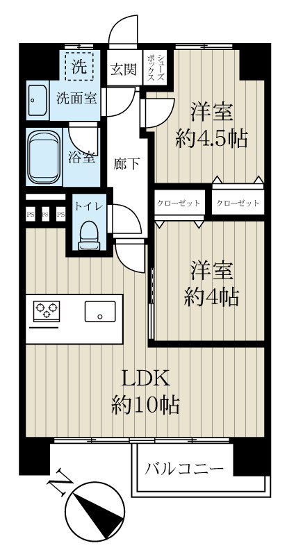 トダカ勝どきコーポの間取り|約13坪の２LDKのお部屋になります。