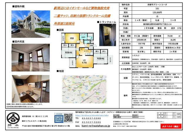 多摩平グリーンコーポの地図|ガスコンロありません（要自己設置）