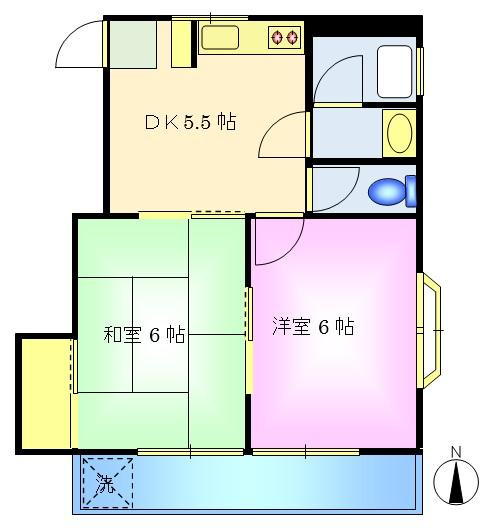 シャルムメゾンＡの間取り|角部屋の２DKです。