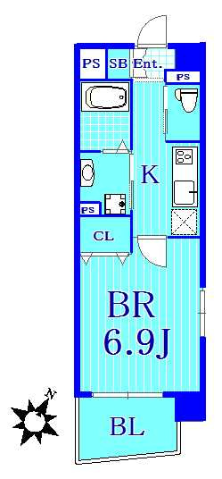 横浜市西区中央２丁目の賃貸マンションの間取り|1Kの使いやすい間取りです。