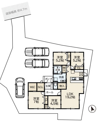 平屋住宅・敷地広々７８坪・駐車３台・舞子坂　限定１棟の間取り