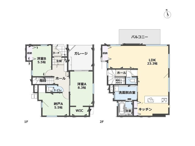 福岡市博多区三筑2丁目第1-2棟（1号棟）の間取り|全居室収納付きで便利です。