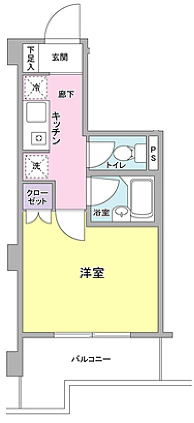 エストソーレの間取り|南向きバルコニーの1K洋室5.3帖と少しコンパクト！