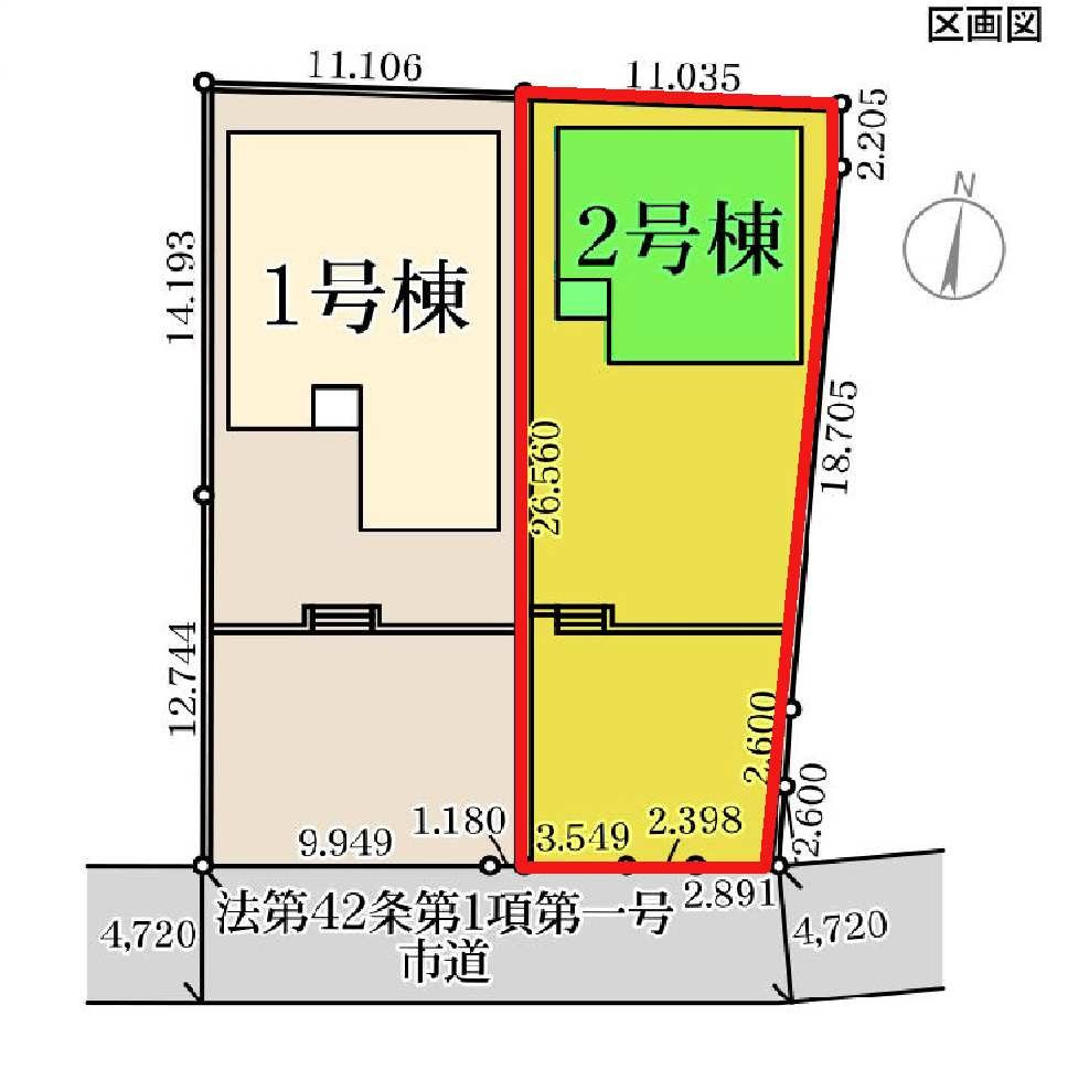 新築　高崎市箕郷町生原第２　Livele Garden.S　2号棟の区画図|2号棟　区画図　南側接道幅員約4.7ｍ
