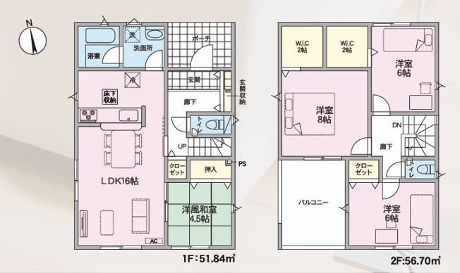 【間取り】 | 【新築分譲住宅　～クレイドルガーデン～】天童市柏木町　第7　☆全2棟☆ | (2号棟)、価格2890万円、4LDK、土地面積176.99㎡、建物面積108.54㎡ 