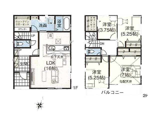 【間取り】 | 川越市砂新田2丁目　新築一戸建住宅　全10棟　(ふじみ野店) | LDK16帖の4LDK。2階4部屋に加え、WIC2カ所やリネン庫、ホール収納を備えた収納充実の間取り。