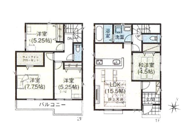 【間取り】 | 川越市砂新田2丁目　新築一戸建住宅　全10棟　(ふじみ野店) | 4LDKのゆとりある間取り。7.75帖の洋室や大容量WICを備えた住まい。
