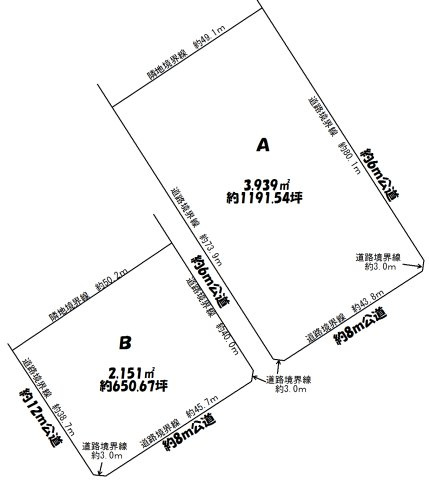 【一般媒介/売土地】莇生町あざみＢ区画の区画図|B区画：196番　2151㎡　9,760,050円