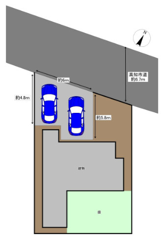 「買い物施設が充実」高知市瀬戸西町3丁目　中古一戸建ての区画図|前面道路約6.7m。駐車並列2台可能◎お車の出し入れもスムーズなゆとりある敷地＆庭付き住宅です。