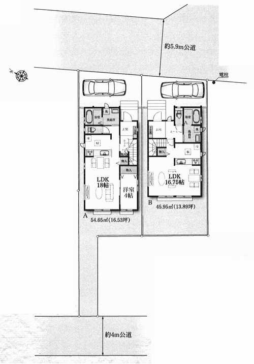 藤沢市弥勒寺3丁目　新築戸建全2棟　B号棟の区画図