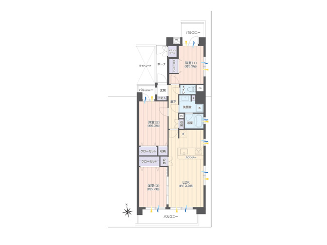 【間取り】 | ダイアパレス京王堀之内壱番館 | 3つの居室とゆとりあるLDKを備えた3LDKのマンション。家族が集まるリビングと個室のバランスがよい間取りです。木のぬくもりを感じるリビングで、家族の絆を深める温かな暮らしを。ぜひ現地でご覧ください。