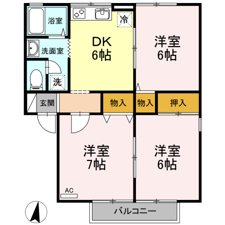 ルピナス B棟の間取り|☆全居室洋室の3DK♪