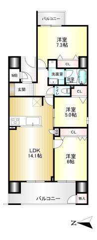ピアッツァコート神宮前の間取り|3LDK　専有面積：72.22㎡
