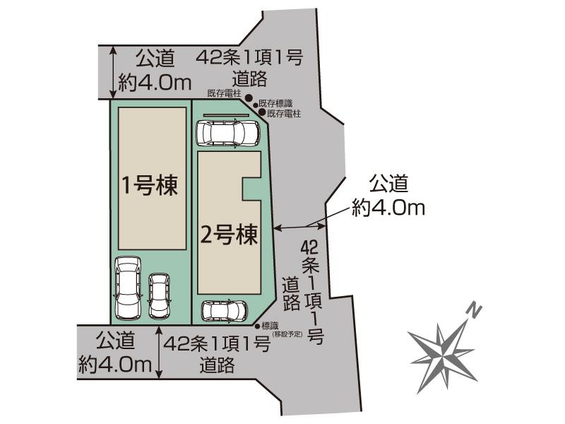 入間郡三芳町大字藤久保の新築一戸建の区画図|お車は並列で２台駐車できますので、セカンドカーやお客さま用のお車も出し入れが楽々です。