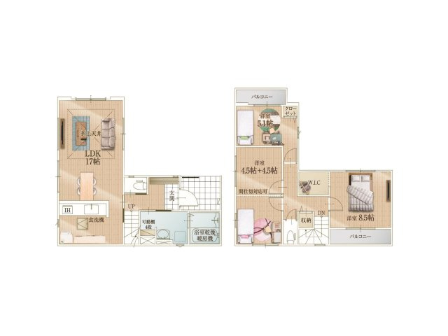 福岡市早良区田隈1丁目第3-1棟（1号棟）の間取り|全居室収納付きで便利です。