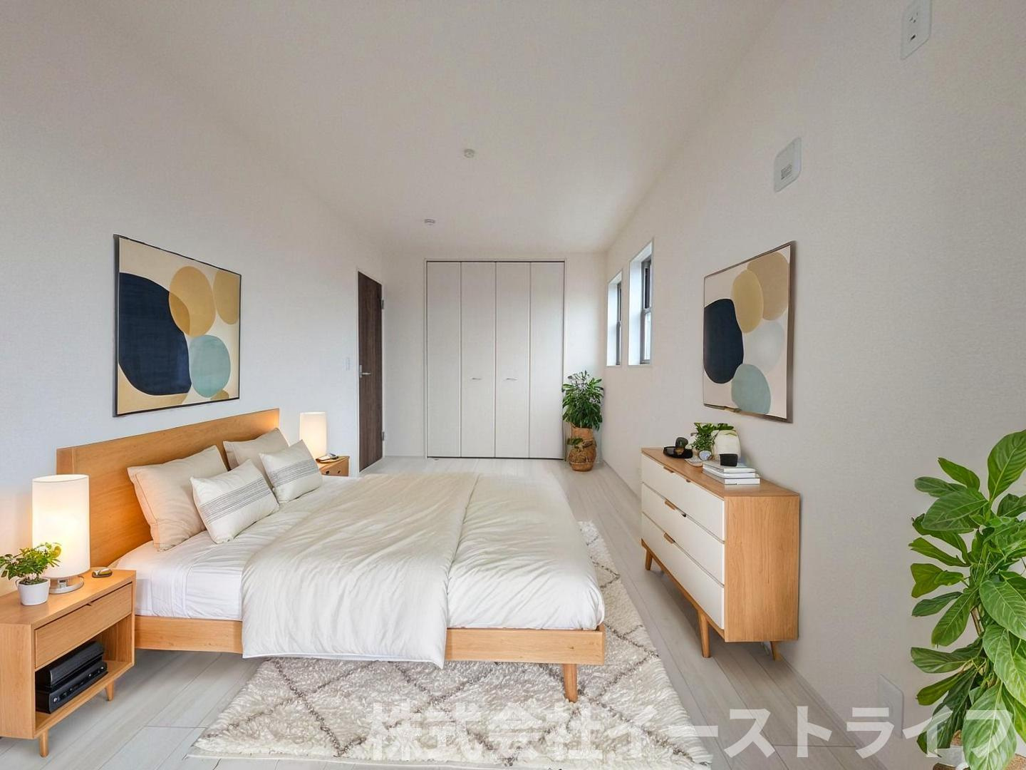 【新築戸建】　いわき市平中神谷第9　全2棟　長期優良住宅の寝室|同社施工写真の寝室に家具を配置したイメージ画像です。※本画像はCGで作成しており、実際に現地に 家具は置かれておりません。また、価格に 家具は含まれておりません。
