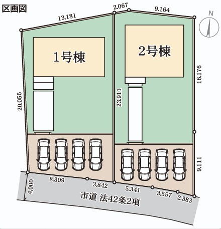 【新築戸建】　いわき市平中神谷第9　全2棟　長期優良住宅の区画図|区画図です。ご参照ください。