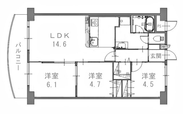 【間取り】 | ファミール伏見B棟 | 専有面積64.17㎡