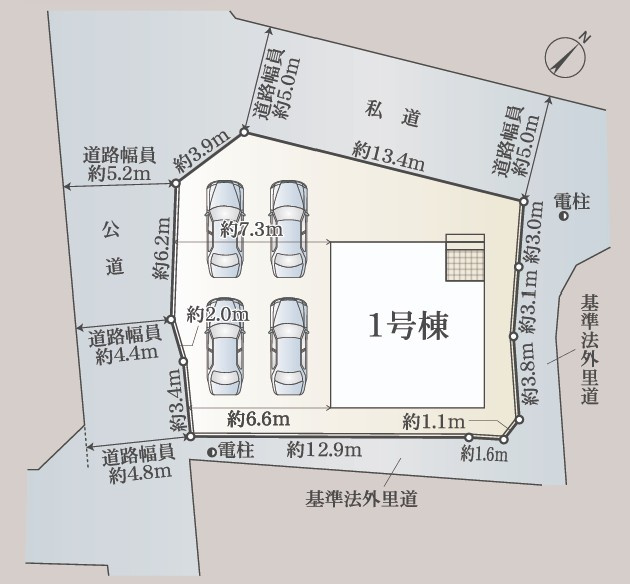 クレイドルガーデン丸亀市土器町東第２◇高い耐震性能を持つ耐震等級３を取得のお家です！の区画図|全体区画図
駐車場スペースは３台以上のゆったりとした区画で広い敷地にゆったりとした配置です。