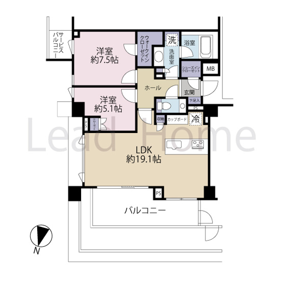 【間取り】 | ブリリア高輪レフィール | 洋室2部屋がしっかり分かれた機能的な間取りです！寝室やテレワーク部屋としても重宝します！