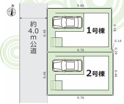 平塚市平塚２丁目　新築戸建　全２棟の区画図|対象地は１号棟です。