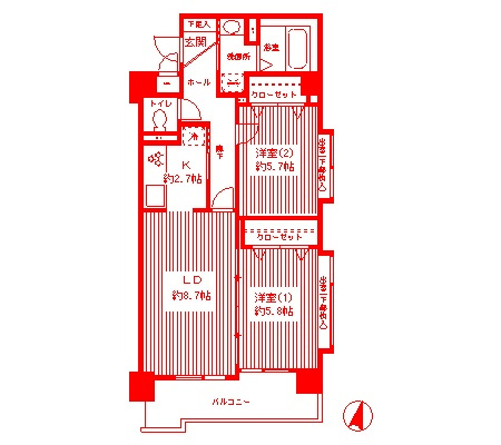 鎌倉市長谷２丁目の賃貸マンションの間取り